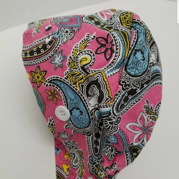 Pink Paisley Ponytail Scrub Cap Ear Saver Buttons - Picture 8 of 8